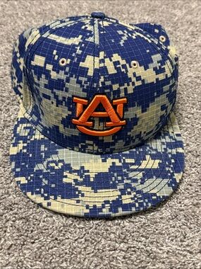 The Game Digital Camo Blue and Tan Auburn Logo Snapback Hat